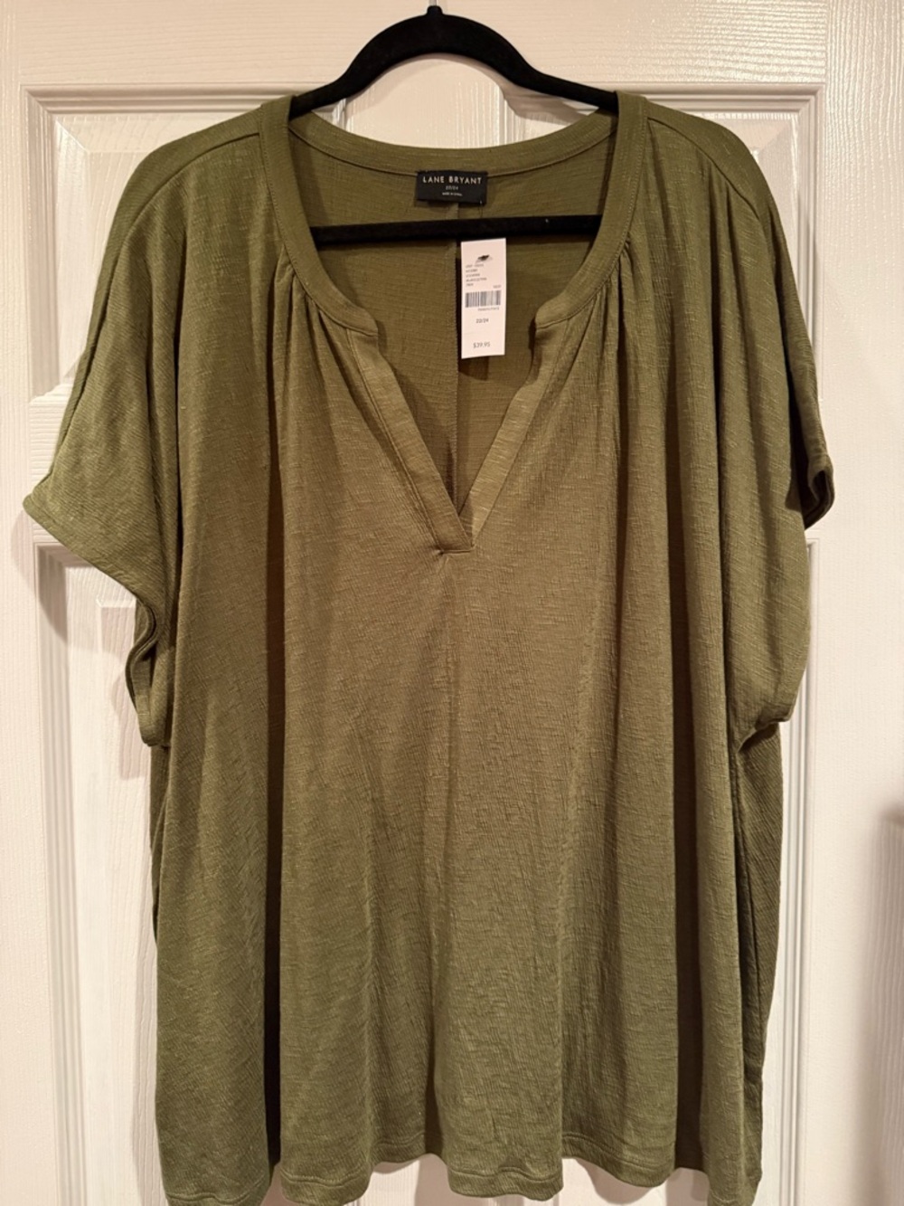 Lane Bryant Olive Scoop V-Notch Short Sleeve Tunic